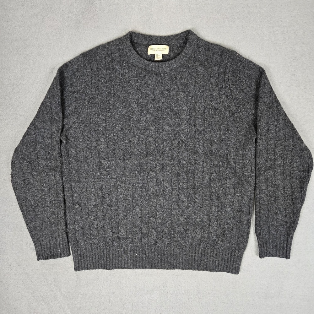 Elliot Mulryan Sweater Mens Medium 100% 2-Ply Cashmere Cable Knit Crew Neck Gray